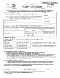 Document preview: Form FS-102 Payment Plan Request - South Carolina