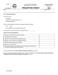 Document preview: Form SC SCH.TC-62 Preceptor Credit - South Carolina