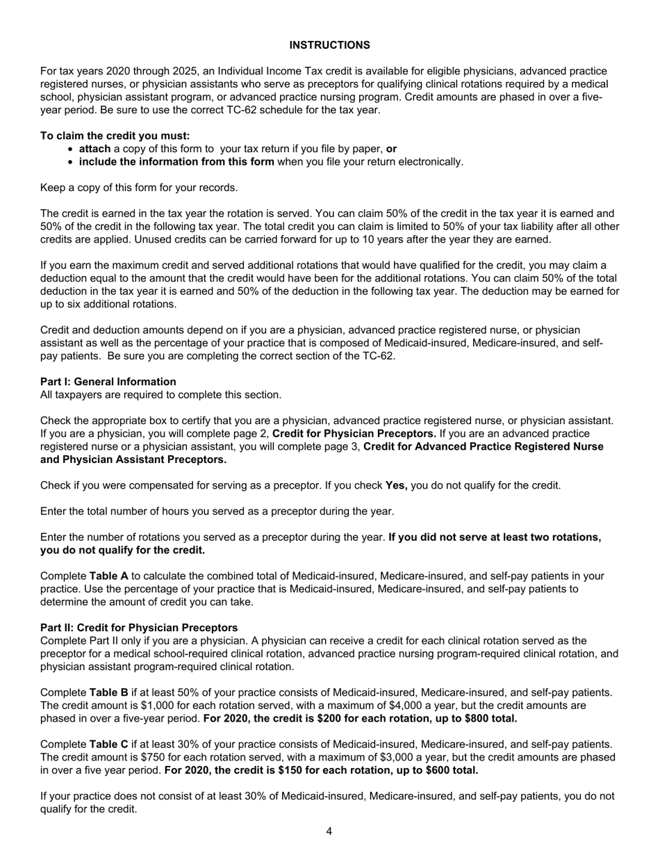 Form SC SCH.TC-62 Preceptor Credit - South Carolina, Page 4