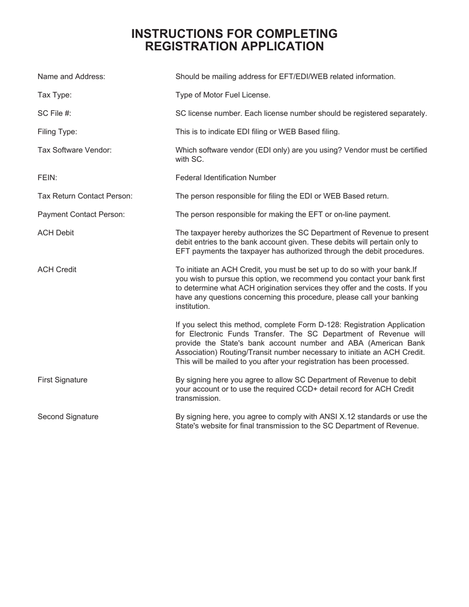 Form D-155 Registration Application - Motor Fuel Edi or Web Based Filing Electronic Funds Transfer (Eft) - South Carolina, Page 2