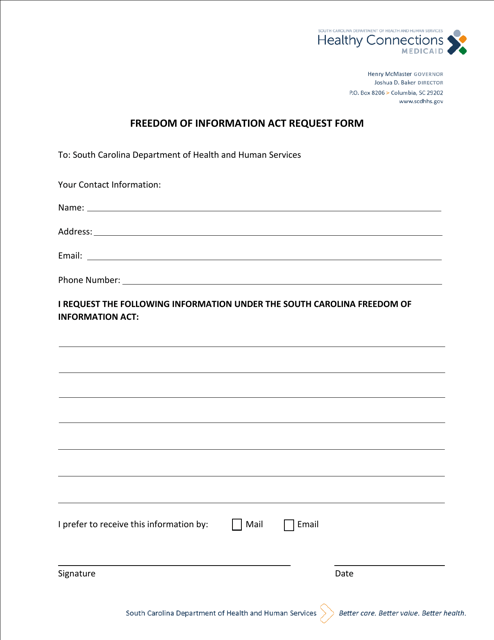 Freedom of Information Act Request Form - South Carolina Download Pdf