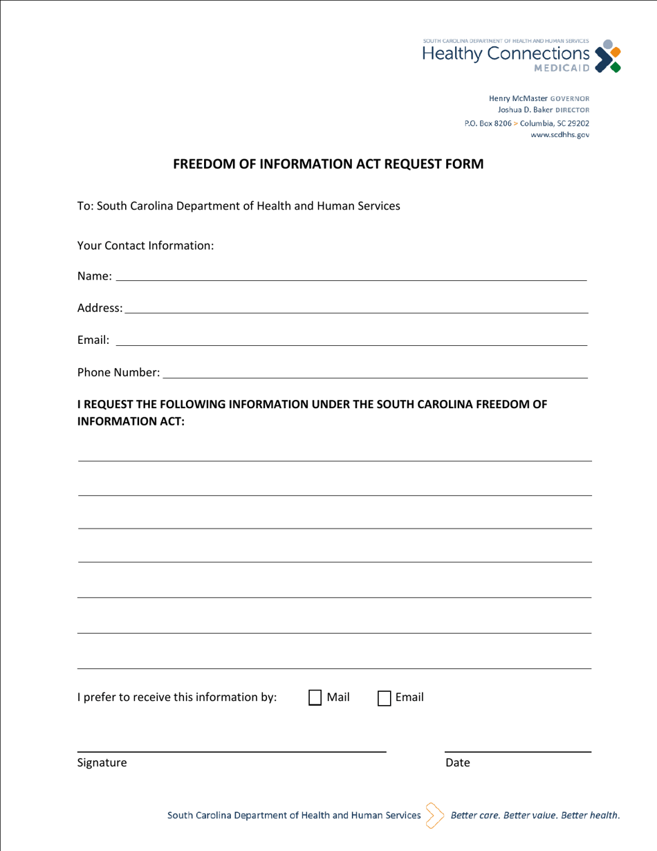 Freedom of Information Act Request Form - South Carolina, Page 1