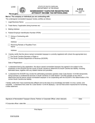 Form I-312 Nonresident Taxpayer Registration Affidavit Income Tax Withholding - South Carolina