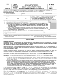 Form SC W-4 &quot;South Carolina Employee's Withholding Allowance Certificate&quot; - South Carolina, 2021