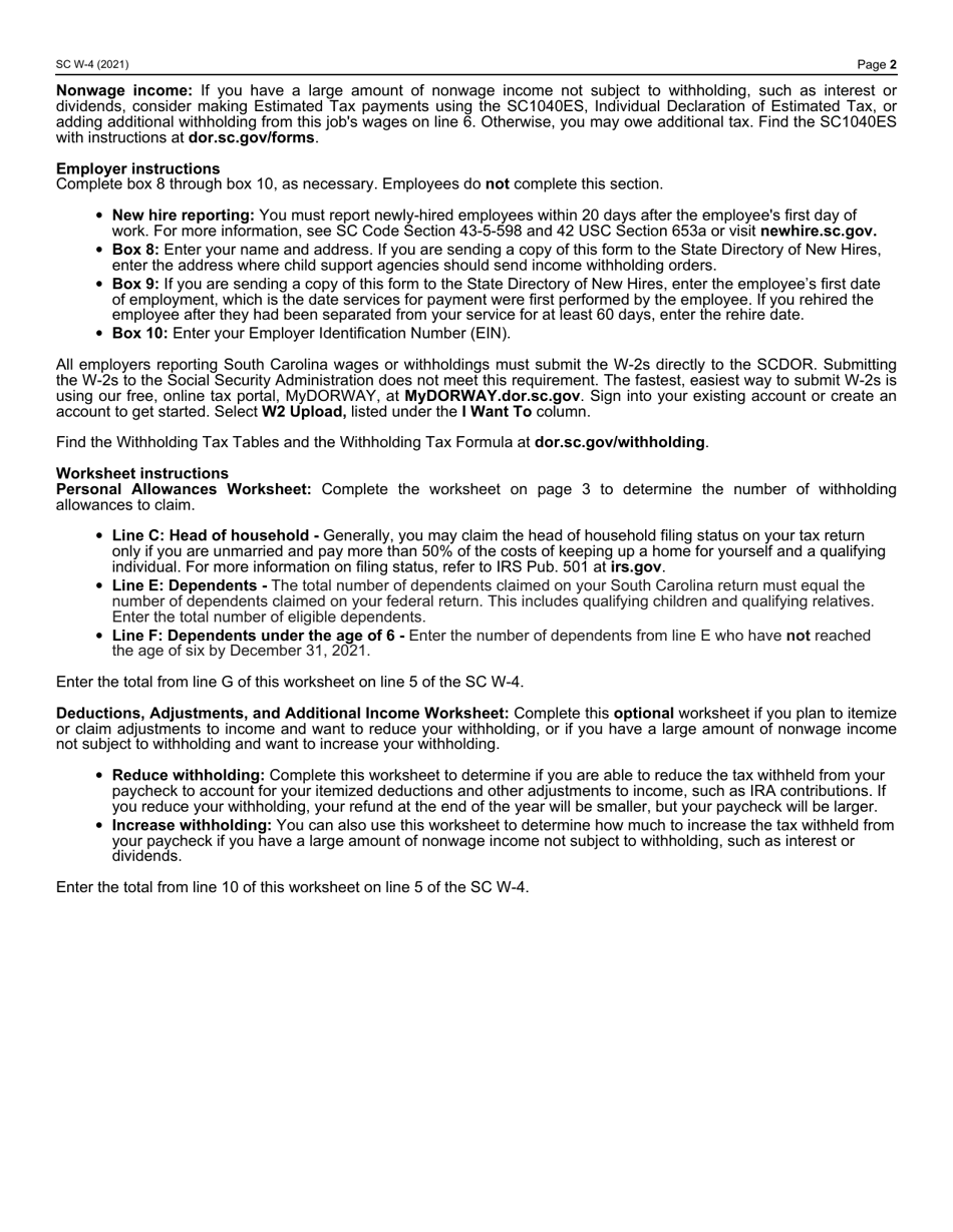 Form SC W-4 South Carolina Employees Withholding Allowance Certificate - South Carolina, Page 2