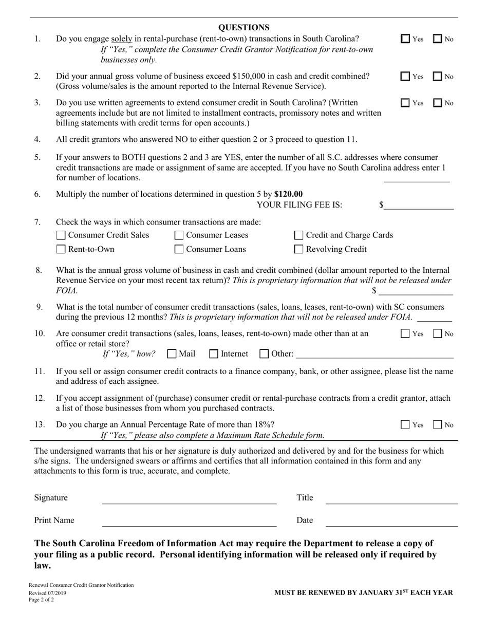 Renewal Consumer Credit Grantor Notification - South Carolina, Page 2