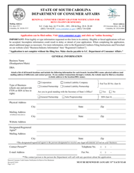 Renewal Consumer Credit Grantor Notification for Rent-To-Own Businesses - South Carolina