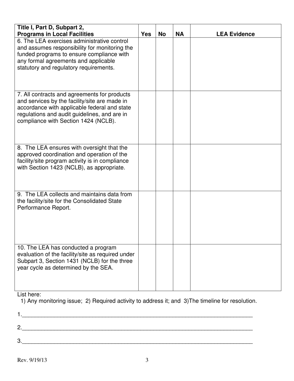 Self-monitoring Checklist - Local Education Agency (Lea) Programs for Neglected and Delinquent - South Carolina, Page 3