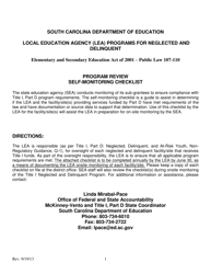 Document preview: Self-monitoring Checklist - Local Education Agency (Lea) Programs for Neglected and Delinquent - South Carolina