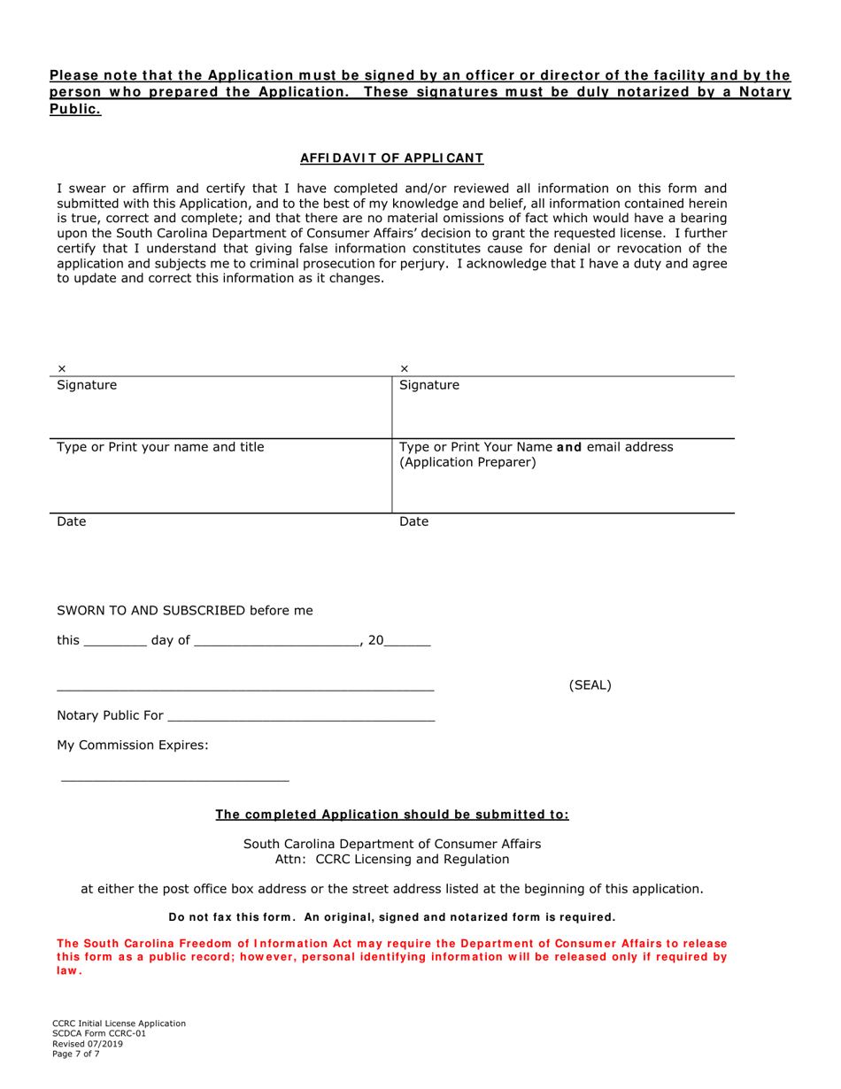 SCDCA Form CCRC-01 - Fill Out, Sign Online and Download Fillable PDF ...