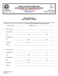 SCDCA Form CCRC-03 Application for Ccrc Renewal License - South Carolina