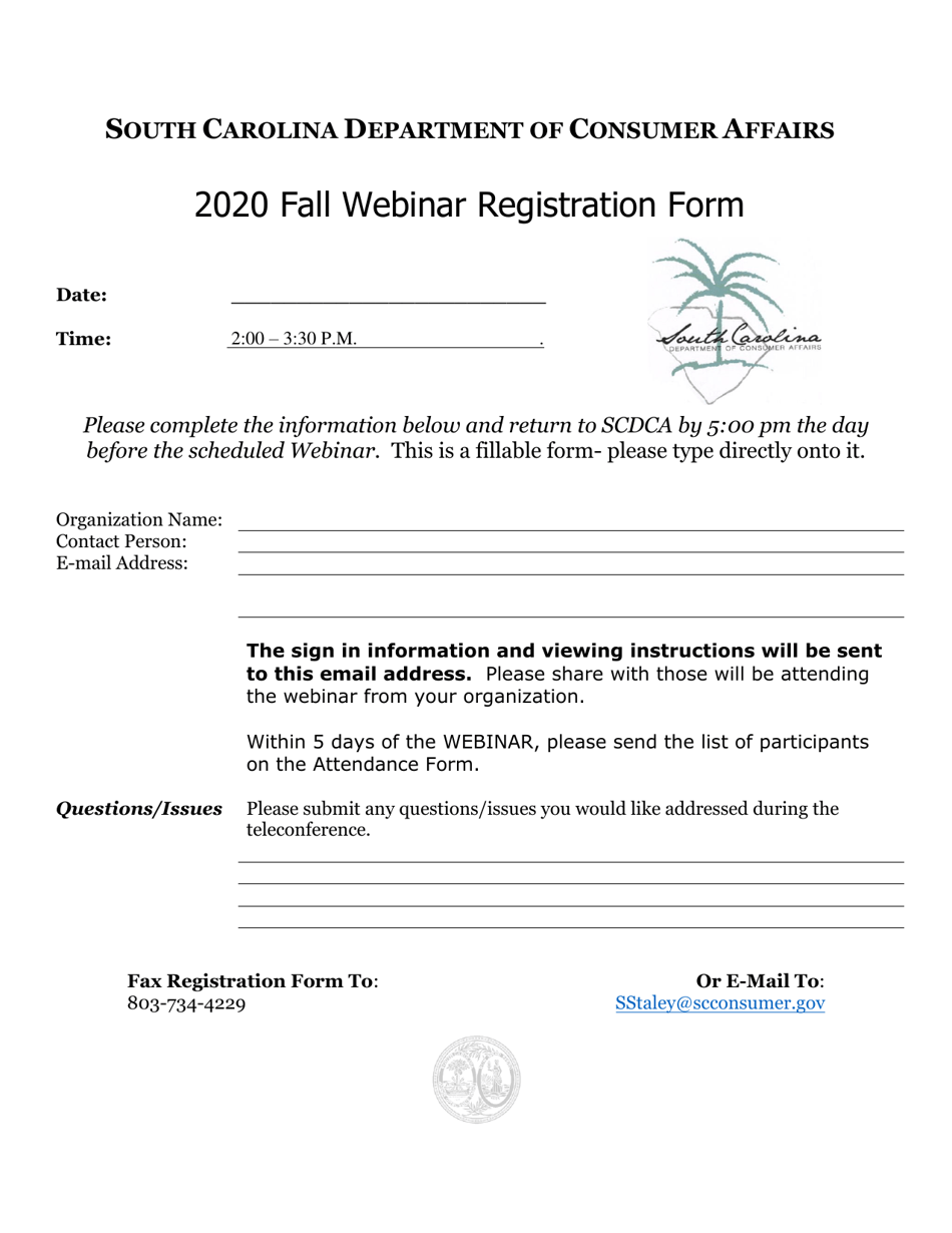 Webinar Registration Form - South Carolina, Page 1