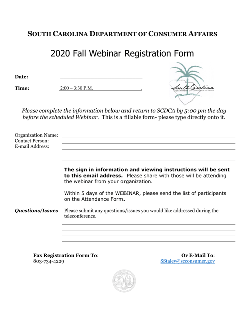 Webinar Registration Form - South Carolina, 2020
