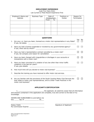 Initial Application for Individual Motor Club Representative Registration - South Carolina, Page 2