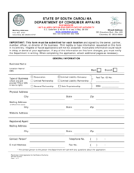Pawnbroker Initial Application for Certificate of Authority - South Carolina