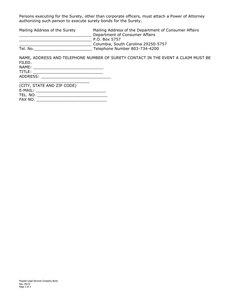 Prepaid Legal Services Company Special Deposit Bond - South Carolina, Page 3