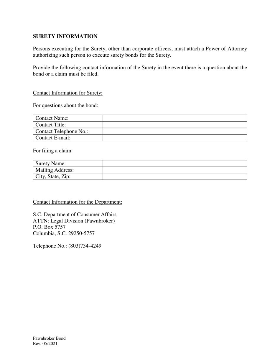 Pawnbroker Surety Bond - South Carolina, Page 3