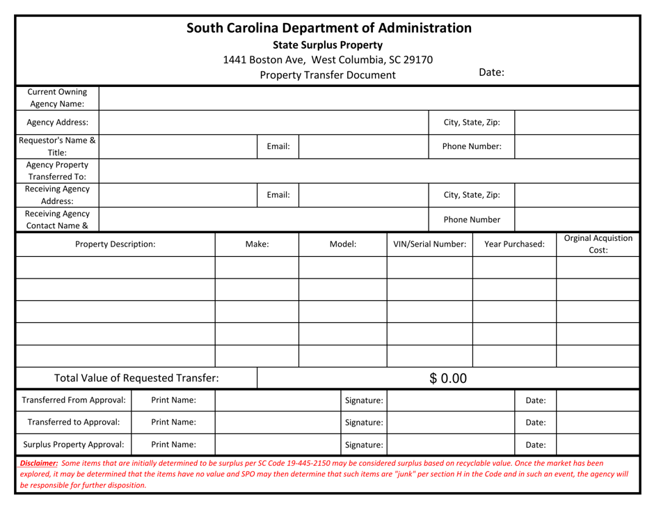 Property Transfer Document - South Carolina, Page 1