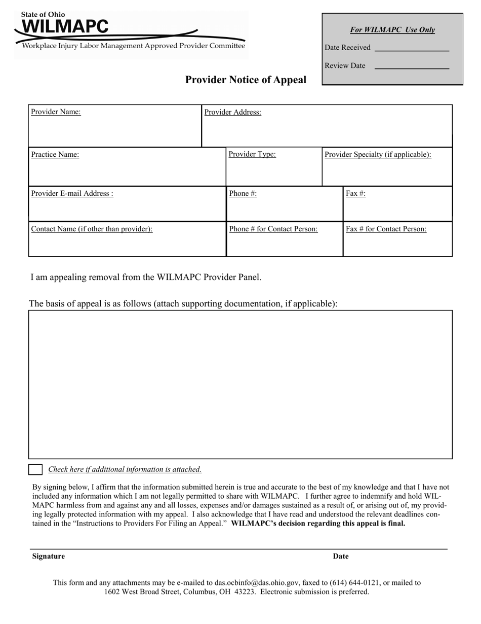 Provider Notice of Appeal - Wilmapc - Ohio, Page 1