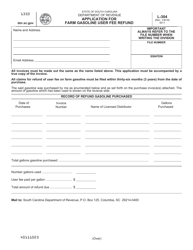 Document preview: Form L-304 Application for Farm Gasoline User Fee Refund - South Carolina