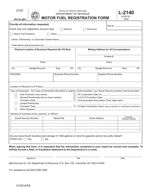 Form L-2140 Motor Fuel Registration Form - South Carolina