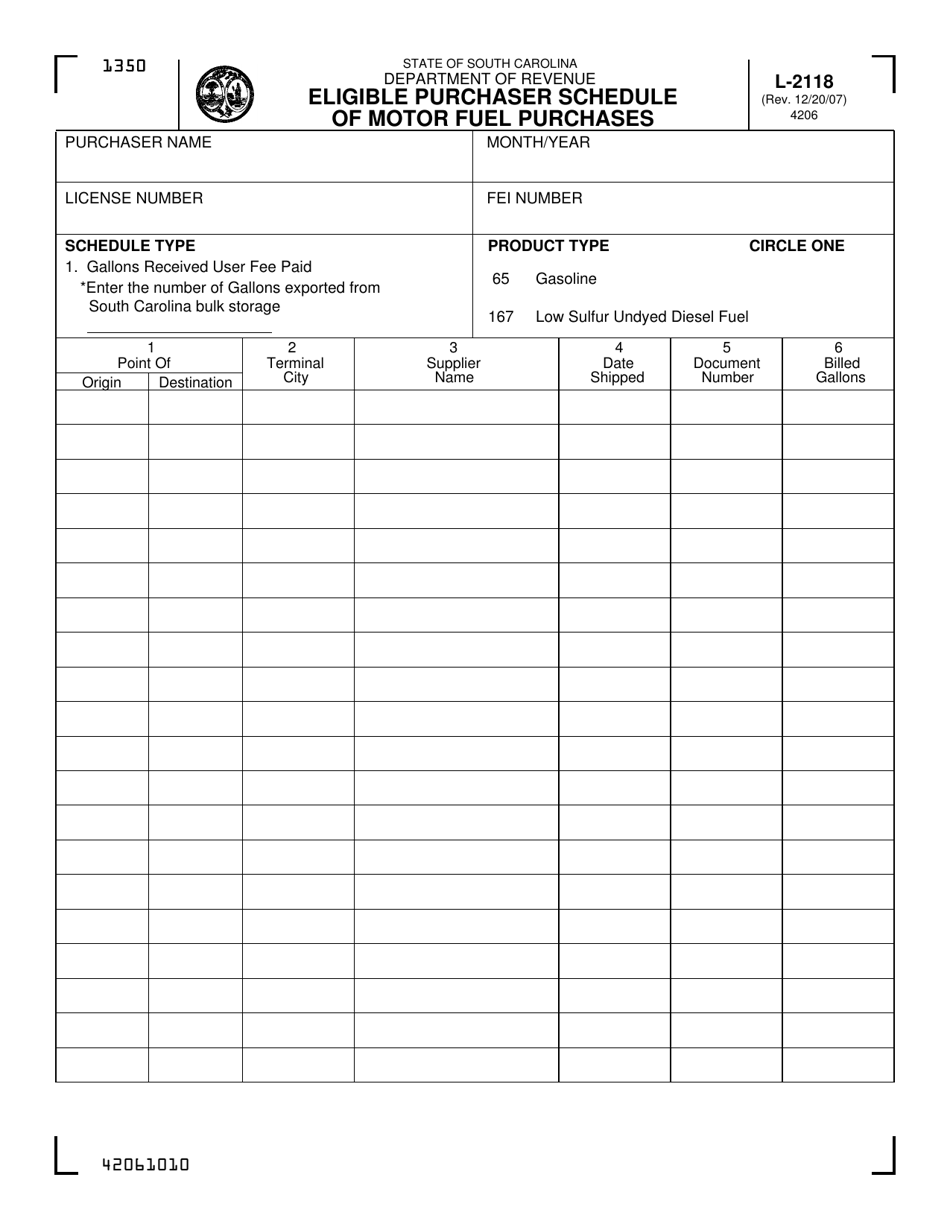 Form L-2118 - Fill Out, Sign Online and Download Printable PDF, South ...