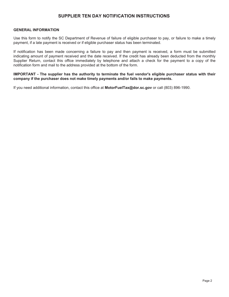 Form L-2170 Supplier 10 Day Notification - South Carolina, Page 2