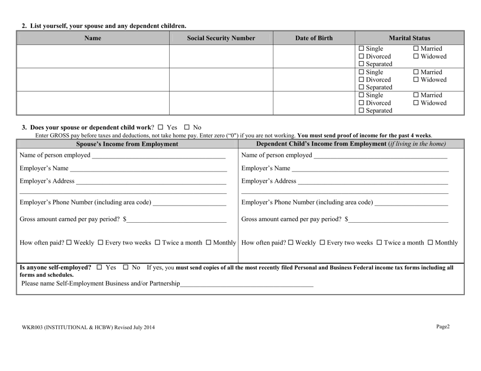 Form WKR003 Annual Review Form - People in a Nursing Home or Receiving Community Long Term Care Services in Your Home - South Carolina, Page 2