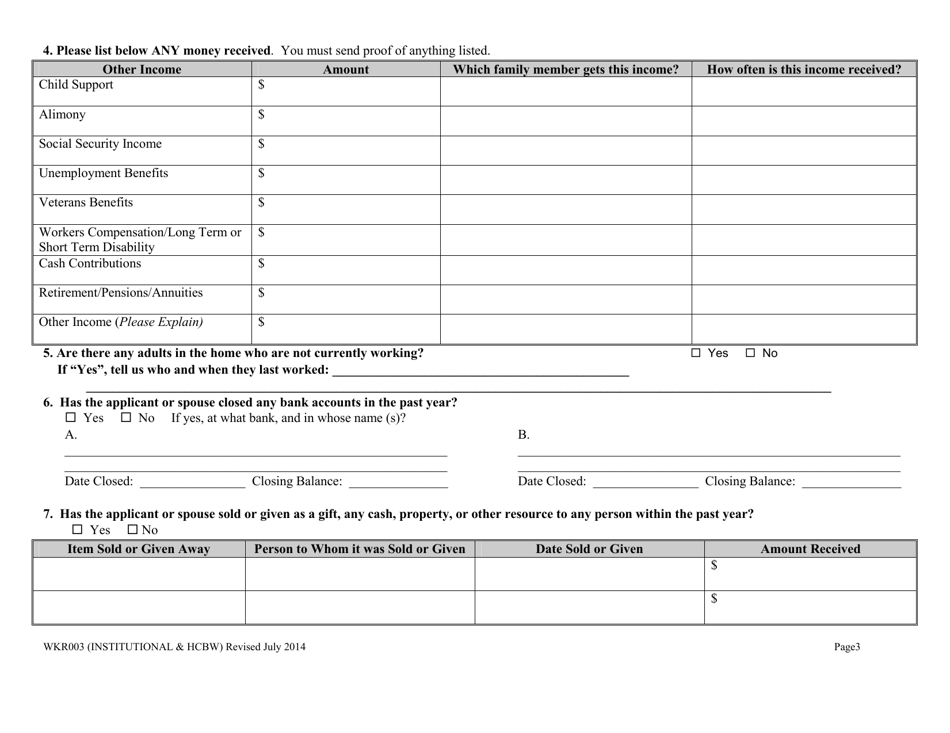 Form WKR003 Annual Review Form - People in a Nursing Home or Receiving Community Long Term Care Services in Your Home - South Carolina, Page 3