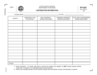 Document preview: Form PT-427 Distribution Information - South Carolina