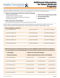 DHHS Form 3400-A &quot;Additional Information for Select Medicaid Programs&quot; - South Carolina