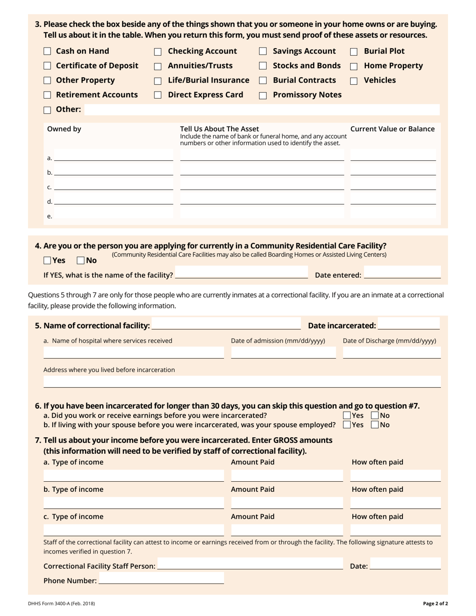 DHHS Form 3400-A - Fill Out, Sign Online And Download Fillable PDF ...