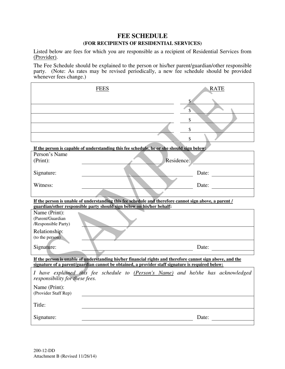Attachment B Fee Schedule (For Recipients of Residential Services) - Sample - South Carolina, Page 1