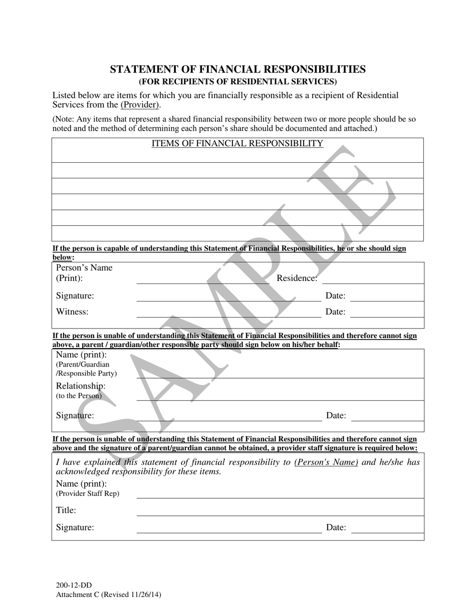 Attachment C Statement of Financial Responsibilities (For Recipients of Residential Services) - Sample - South Carolina, Page 1