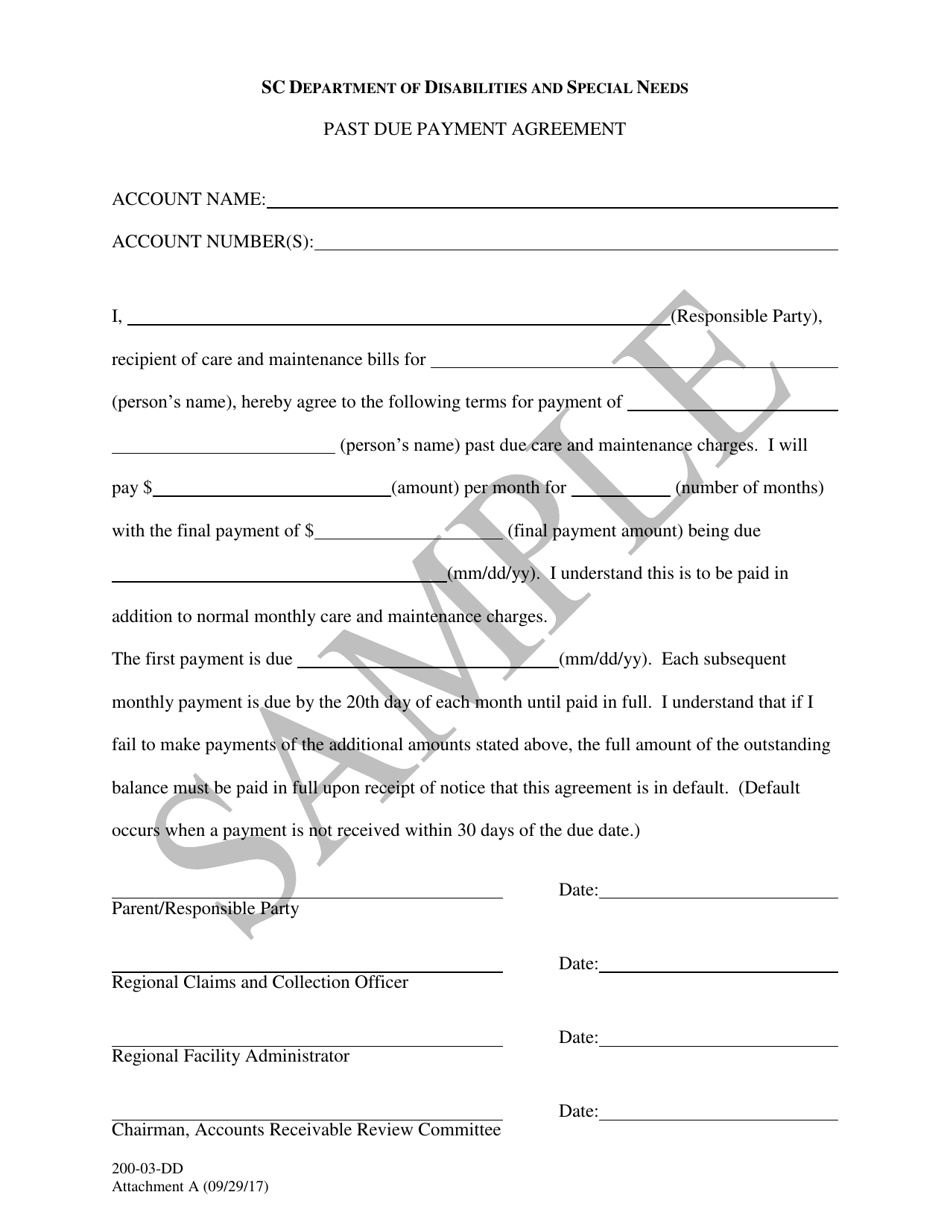 Attachment A Past Due Payment Agreement - Sample - South Carolina, Page 1