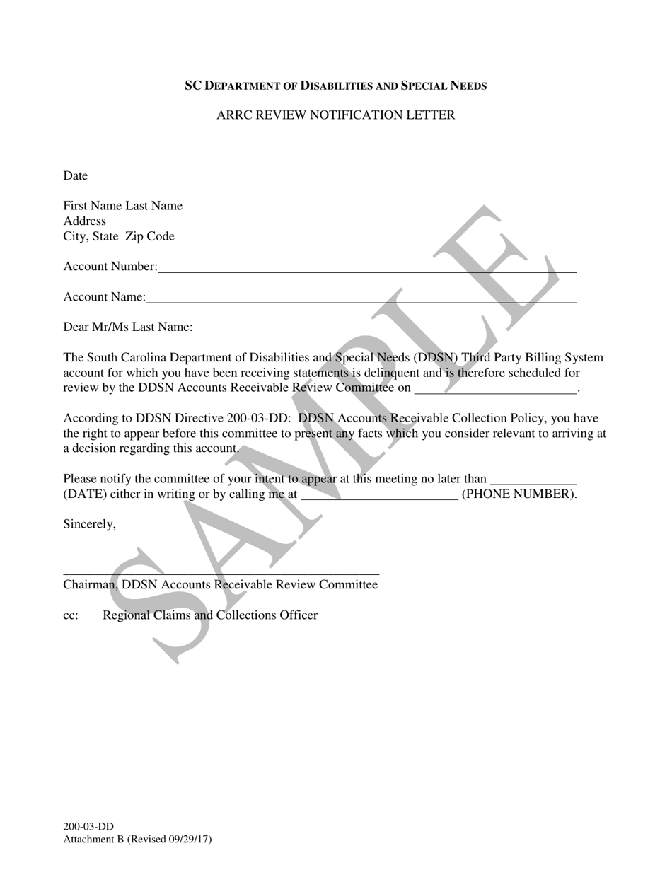 Attachment B Arrc Review Notification Letter - Sample - South Carolina, Page 1