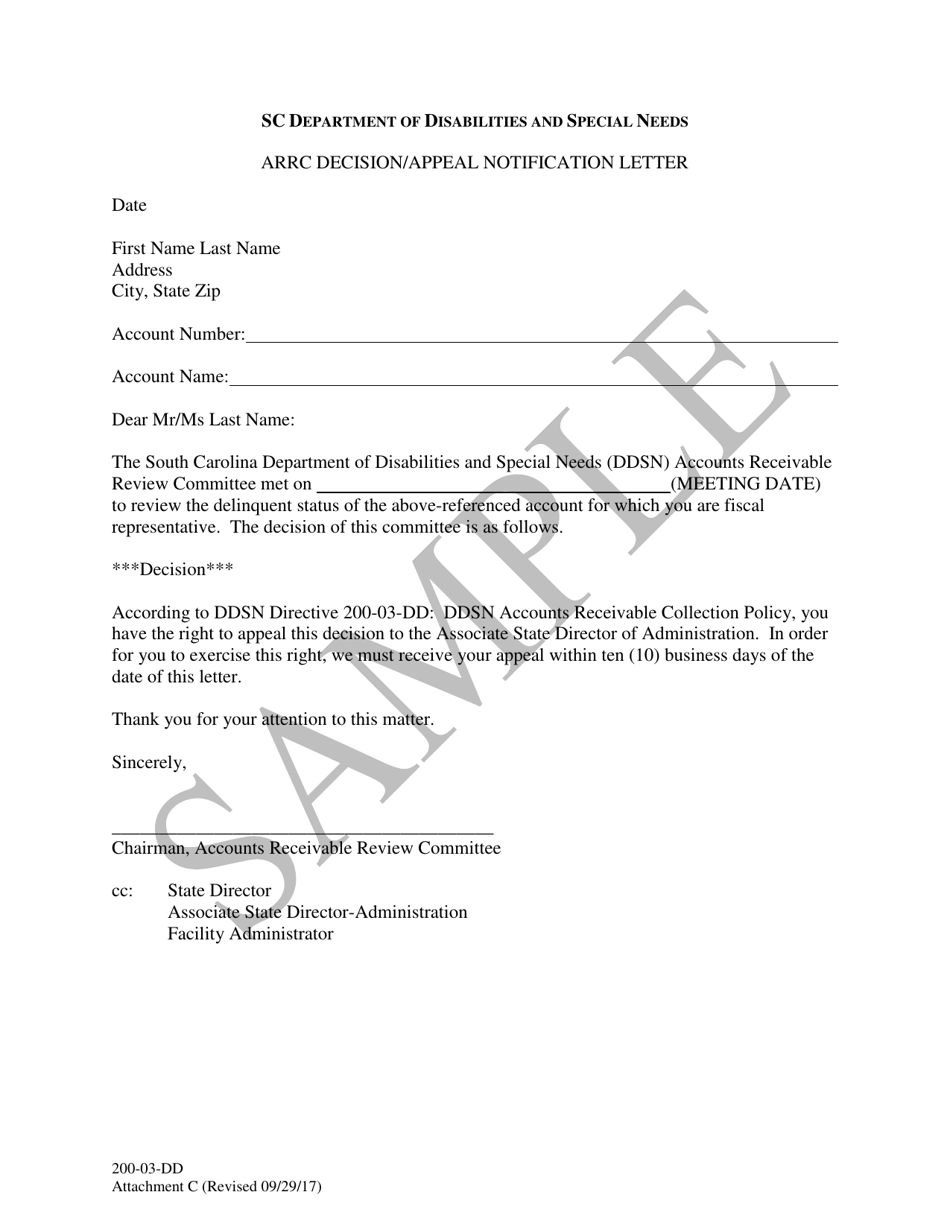 Attachment C Arrc Decision / Appeal Notification Letter - Sample - South Carolina, Page 1