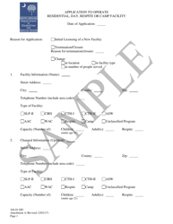 Document preview: Attachment A Application to Operate Residential, Day, Respite or Camp Facility - Sample - South Carolina