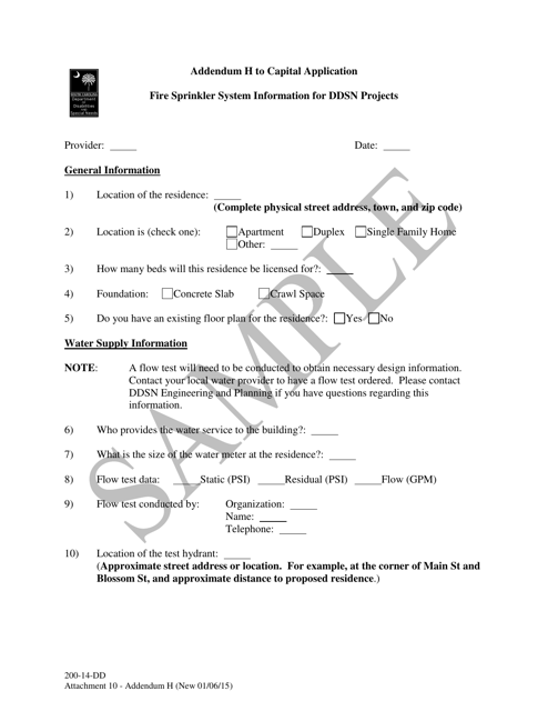 Attachment 10 Addendum H to Capital Application - Fire Sprinkler System Information for Ddsn Projects - Sample - South Carolina
