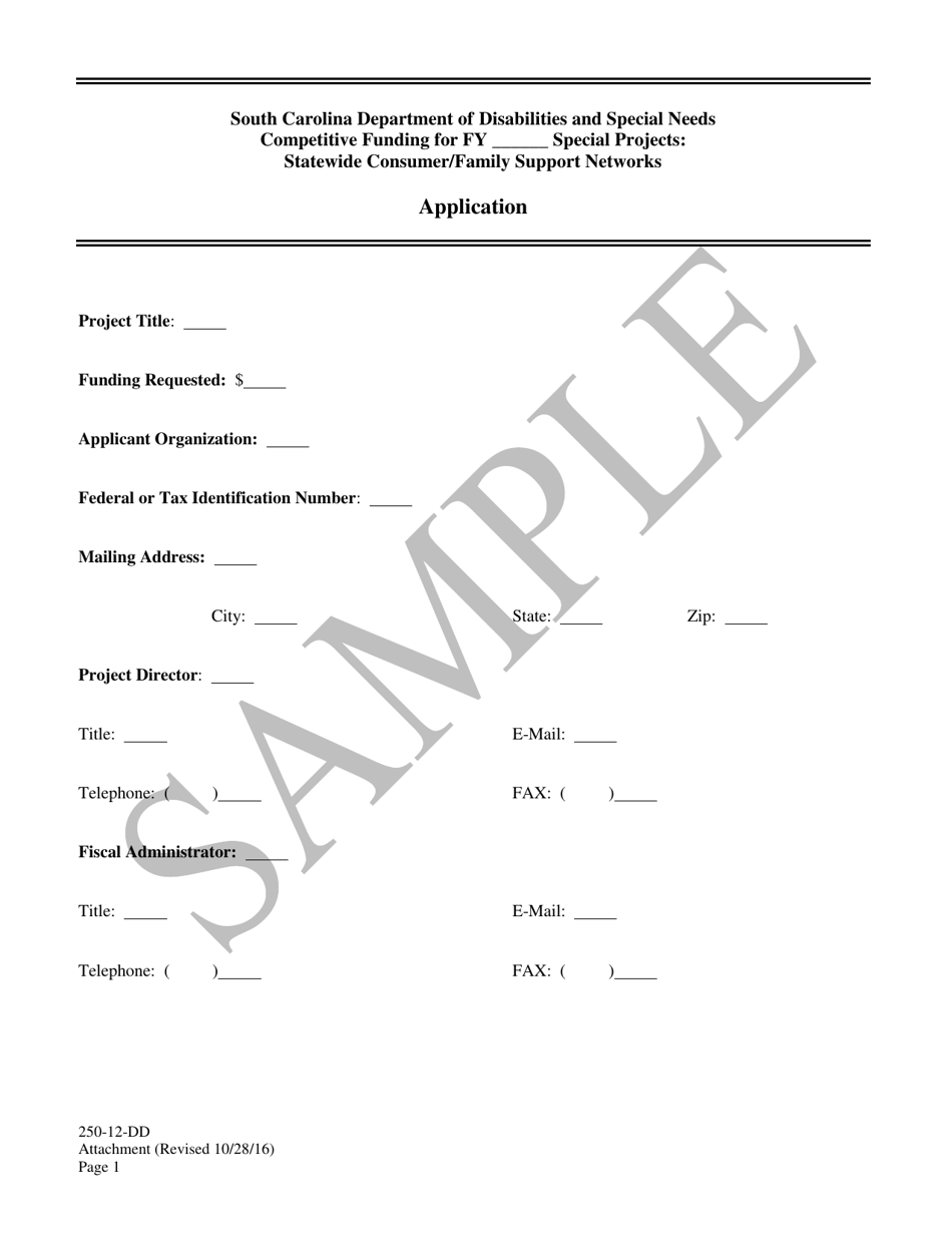 Application - Competitive Funding for Special Service Contract: Statewide Consumer / Family Support Networks - Sample - South Carolina, Page 1