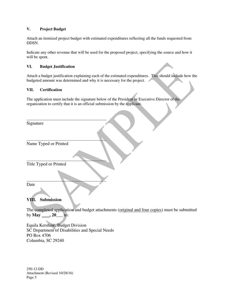 Application - Competitive Funding for Special Service Contract: Statewide Consumer / Family Support Networks - Sample - South Carolina, Page 5