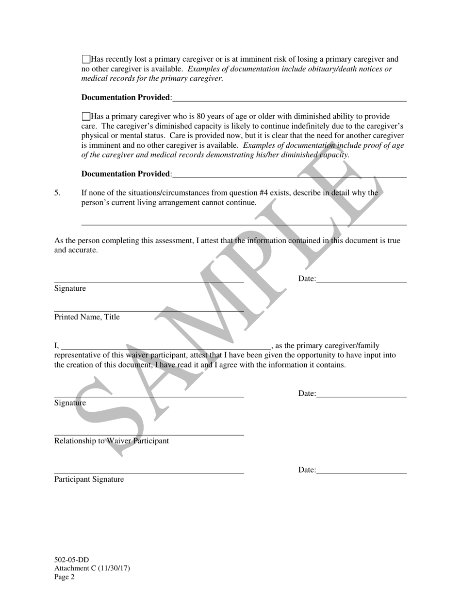 Attachment C Assessment of Need for Residential Habilitation - Id / Rd Waiver - Sample - South Carolina, Page 2