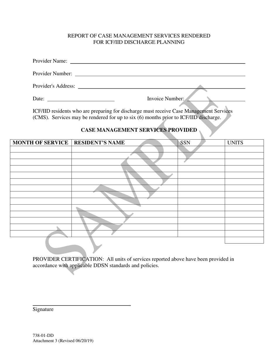 Attachment 3 Report of Case Management Services Rendered for Icf / Iid Discharge Planning - Sample - South Carolina, Page 1