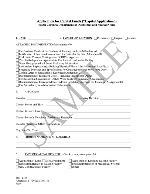 Attachment 1 Application for Capital Funds ("capital Application") - Sample - South Carolina