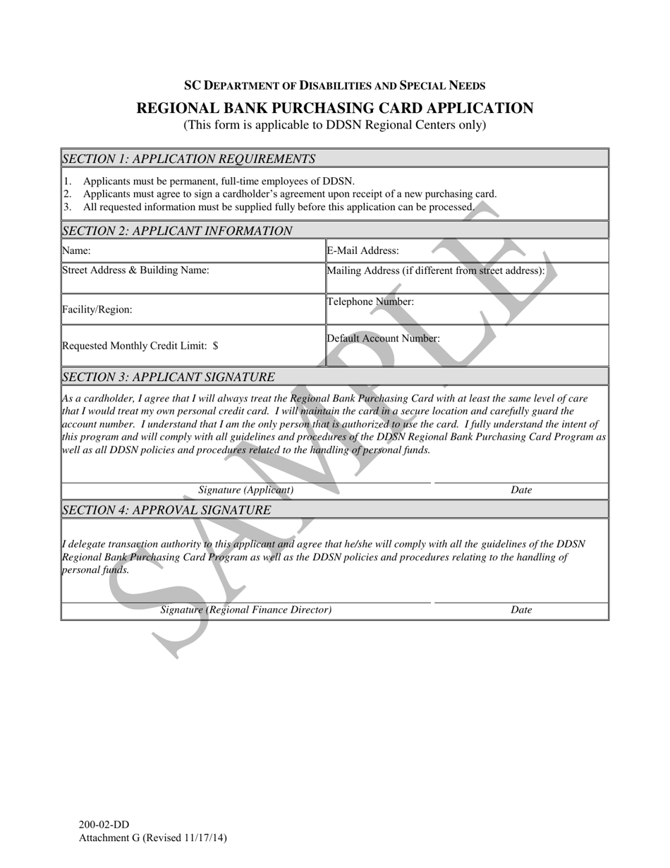 Attachment G Regional Bank Purchasing Card Application - Sample - South Carolina, Page 1