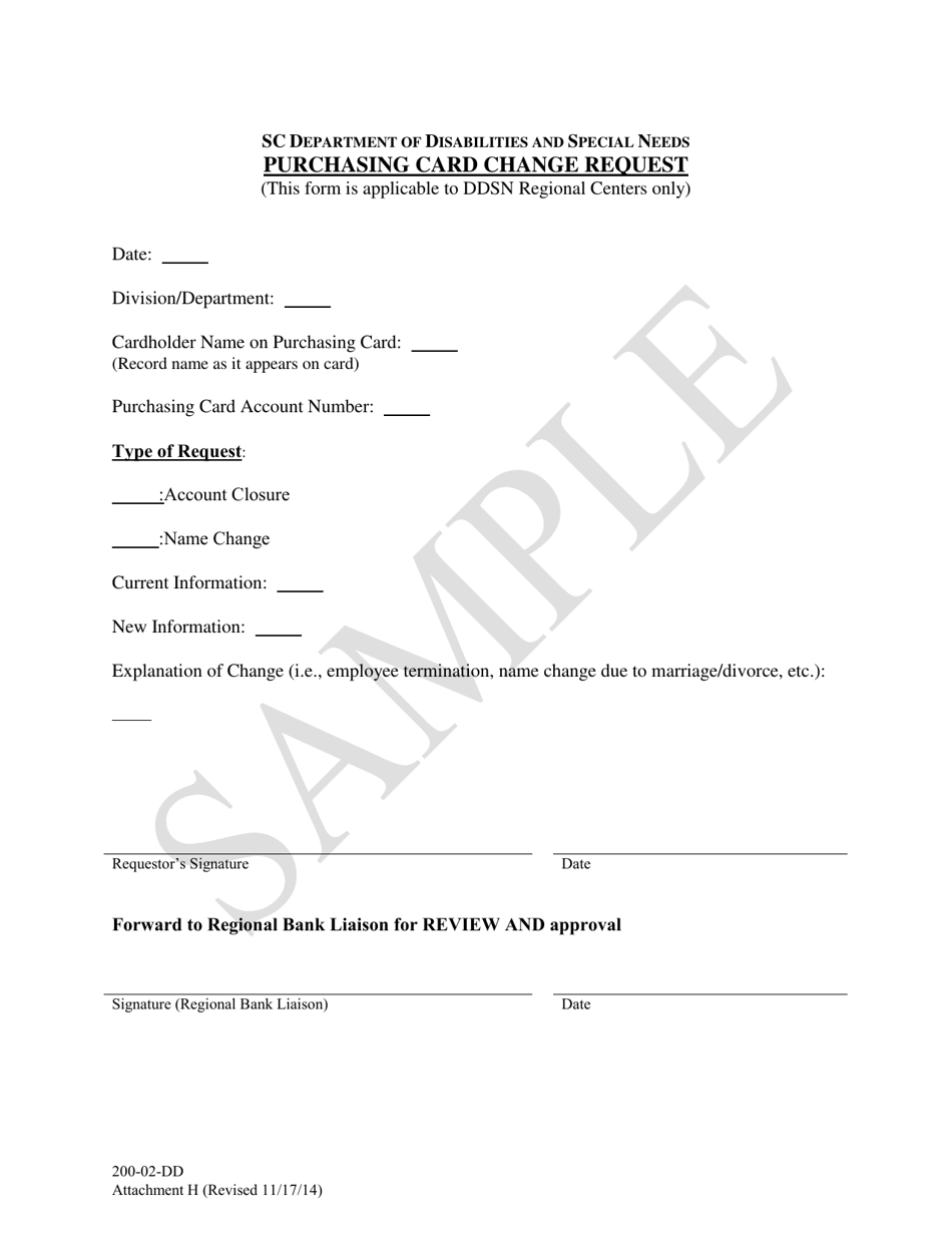 Attachment H Purchasing Card Change Request - Sample - South Carolina, Page 1