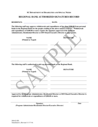 Document preview: Attachment L Regional Bank Authorized Signatures Record - Sample - South Carolina