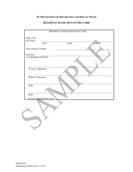 Document preview: Attachment M Regional Bank Signature Card - Sample - South Carolina