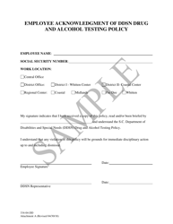 Document preview: Attachment A Employee Acknowledgment of Ddsn Drug and Alcohol Testing Policy - Sample - South Carolina