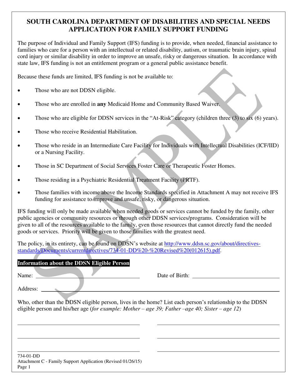 Attachment C Application for Family Support Funding - Sample - South Carolina, Page 1